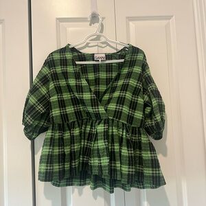 GANNI Searsucker Peplum Shirt- Size 36